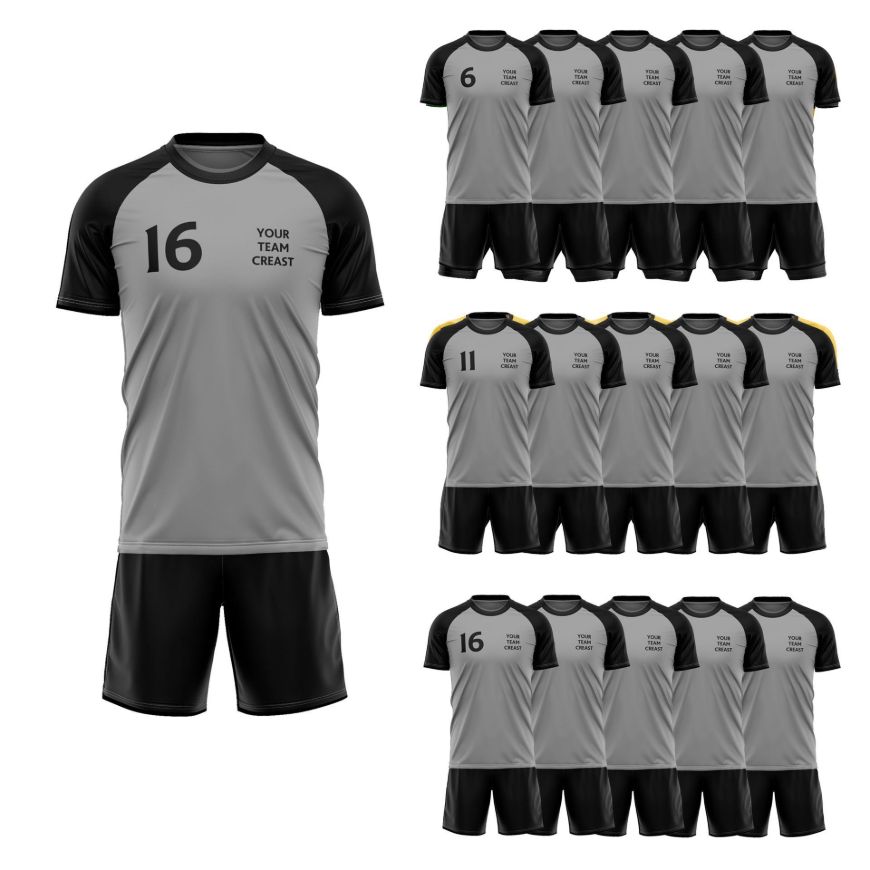 Picture of Lot of 15 Unisex Soccer Apparel (Jersey and Shorts) Custom Made for You in Any Ten Sizes with Numbers and Logo. Style 218