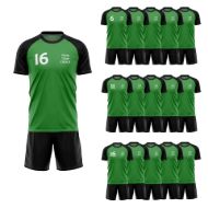 Picture of Lot of 15 Unisex Soccer Apparel (Jersey and Shorts) Custom Made for You in Any Ten Sizes with Numbers and Logo. Style 218