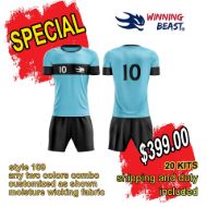 Picture of Lot of 20 Soccer Apparel (Jersey and Shorts) Custom Made for You with Numbers and Logo on Jersey. Style 109. Special