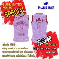 Picture of Lot of 10 Basketball Jersey Fully Decorated in a Sublimated Design. Style 5551 Special.