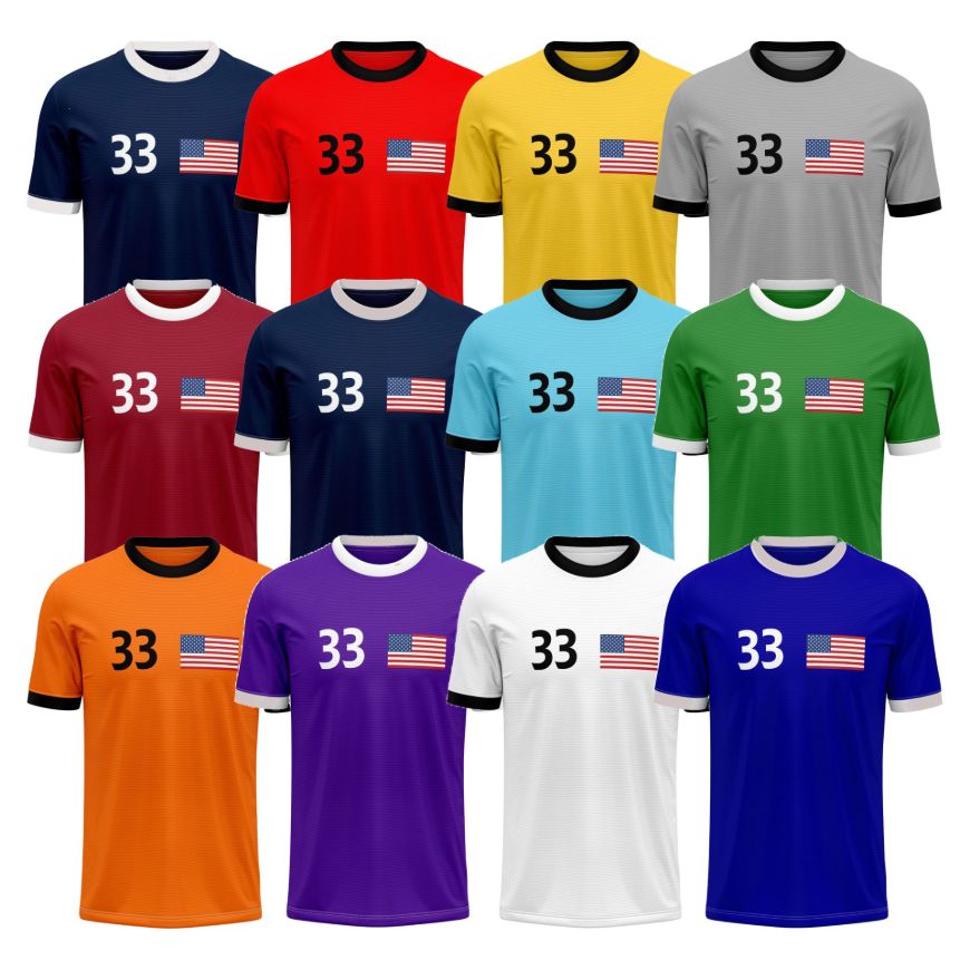 Picture of Custom Made Soccer Game Uniform Jersey with Team Logo and Player Numbers. Style 100J.